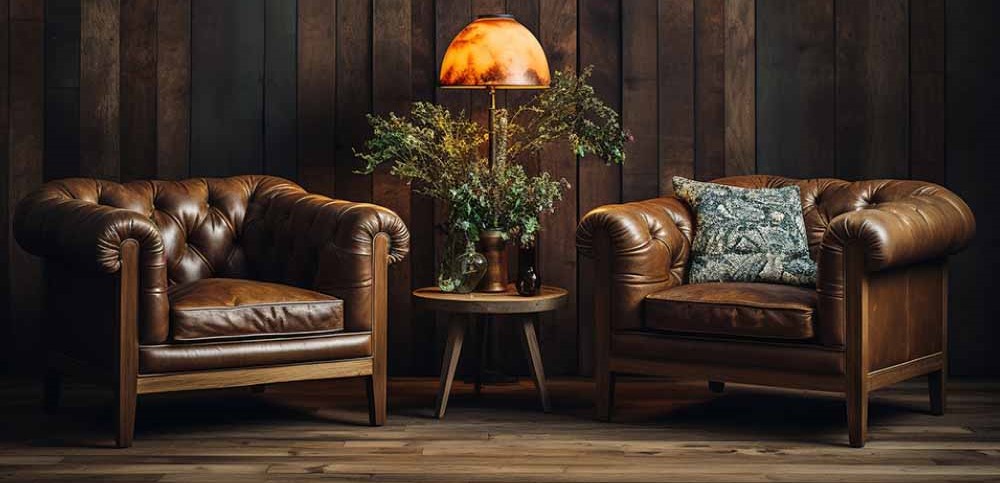 Leather and Wood Lounge Sofa