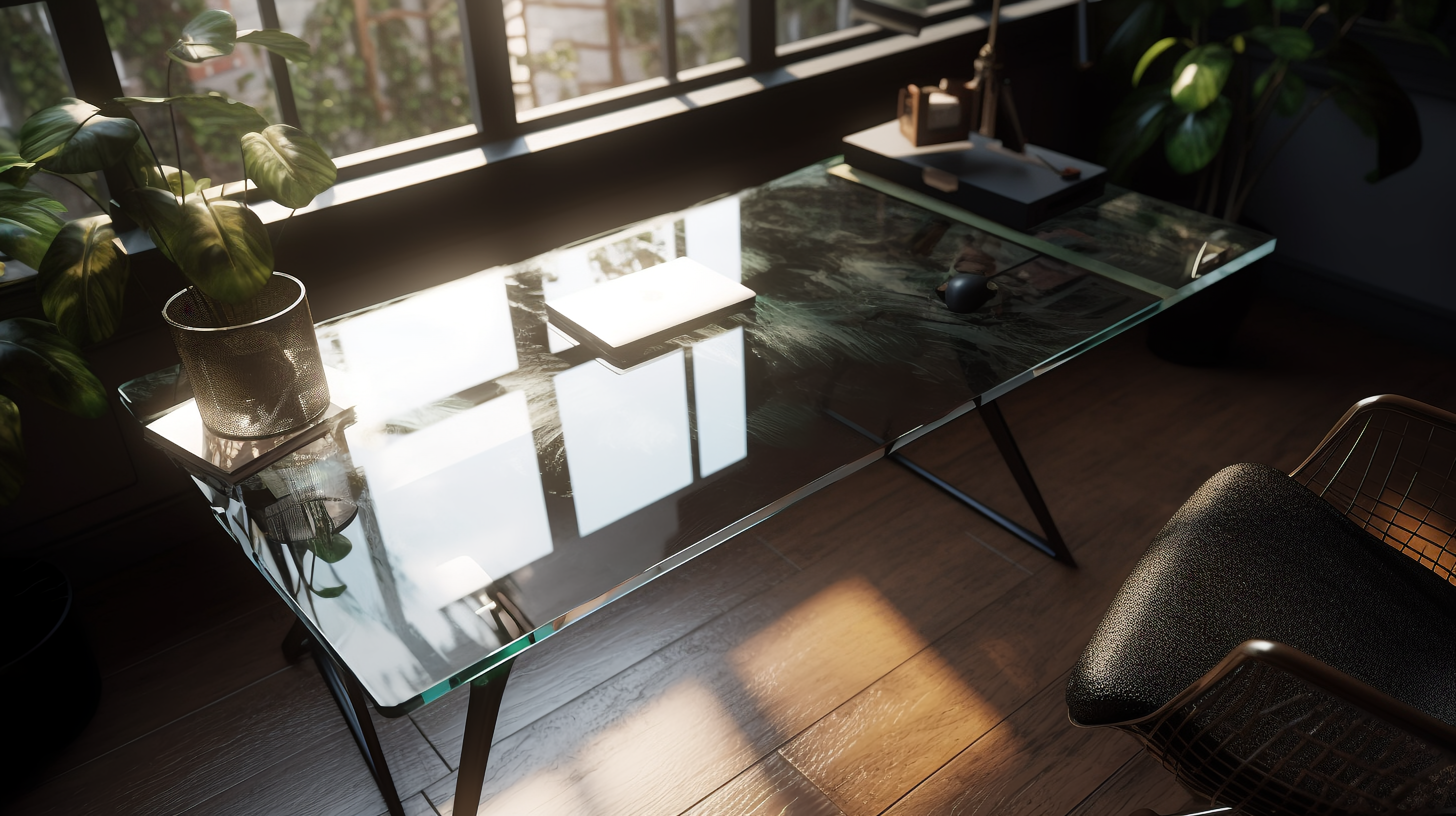 摄图网_600011043_现代工作空间里面的玻璃桌(企业商用)