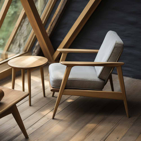 Natural Wood and Fabric Chair