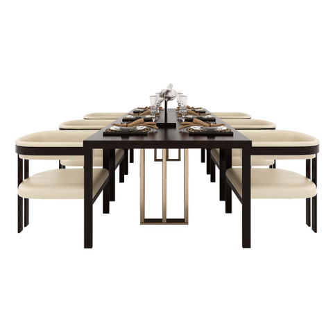 Wood and Leather Dining Table and Chair Set