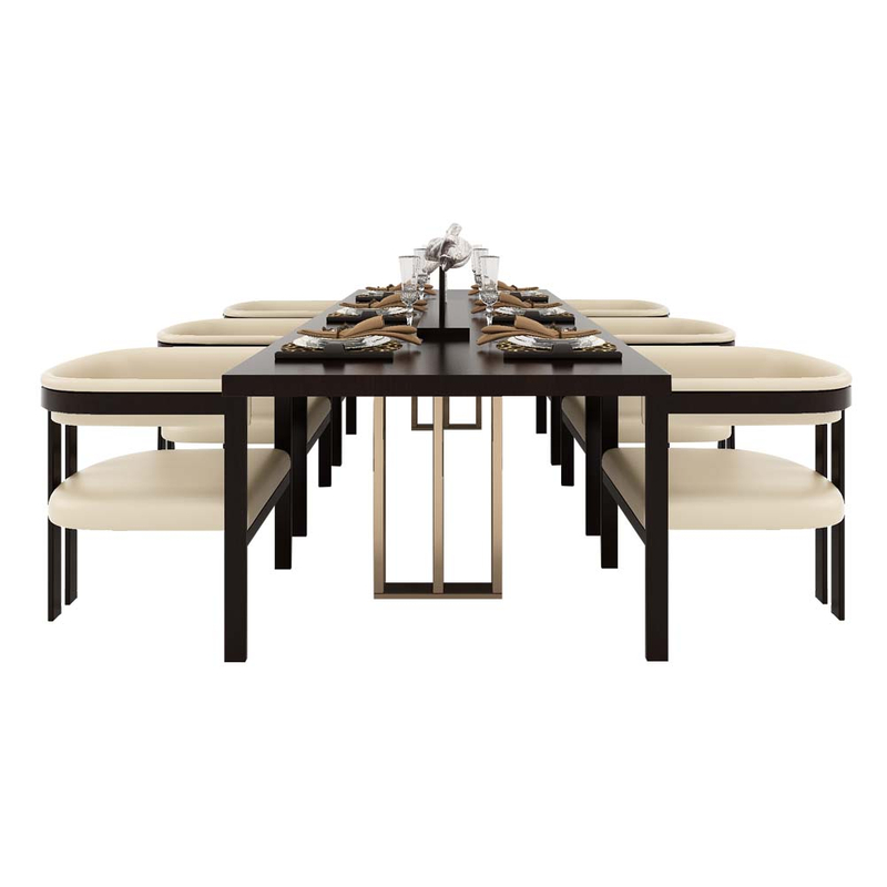 Wood and Leather Dining Table and Chair Set