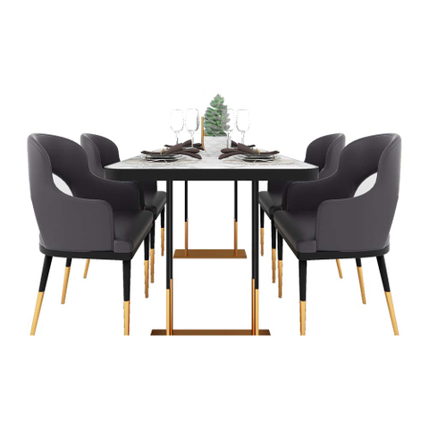 Metal and Leather Dining Table Set