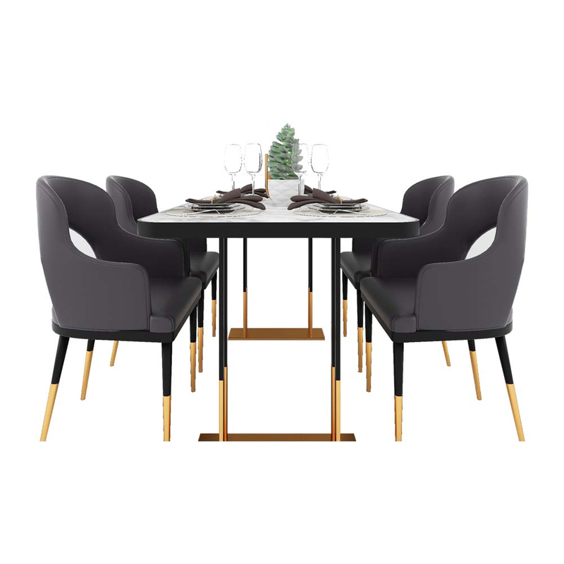 Metal and Leather Dining Table Set