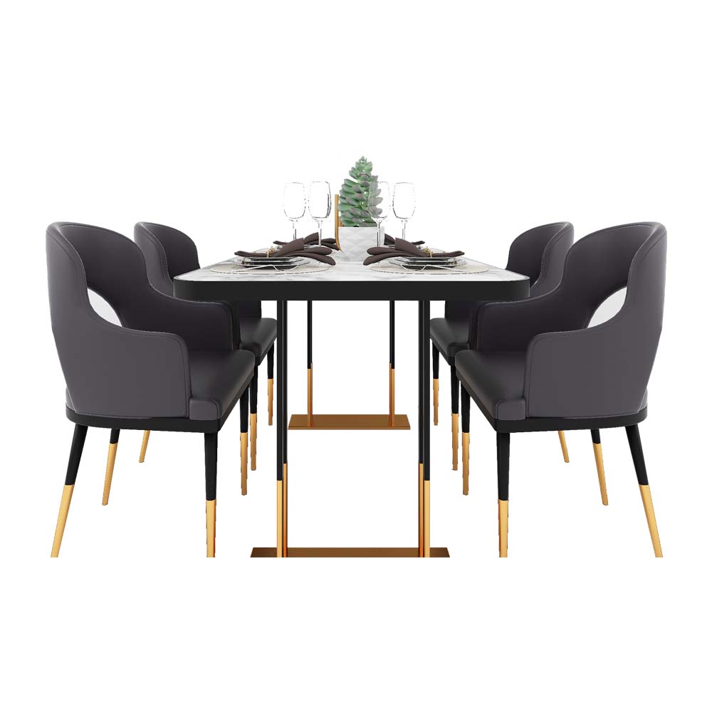Metal and Leather Dining Table Set