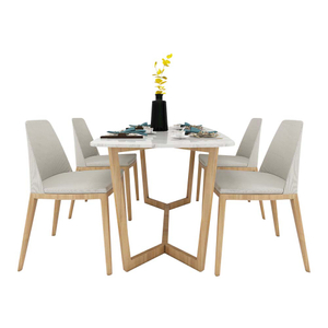 Wood and Marble Dining Table Set