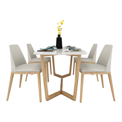 Wood and Marble Dining Table Set