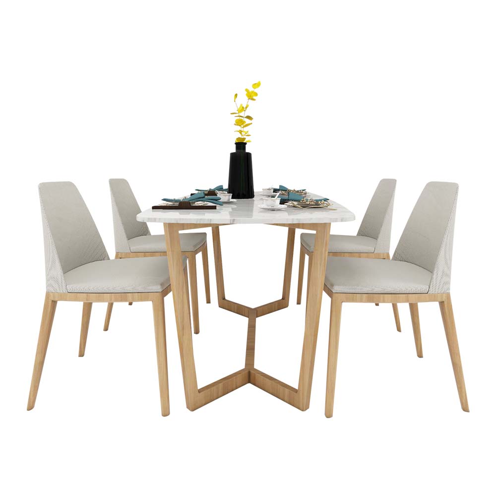 Wood and Marble Dining Table Set