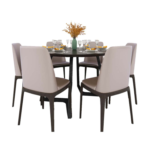 Wood and Leather Dining Table Set