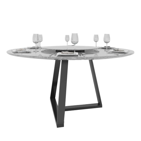 Marble and Wood Round Dining Table