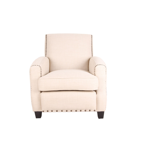 White Fabric Armchair with Nailhead Trim