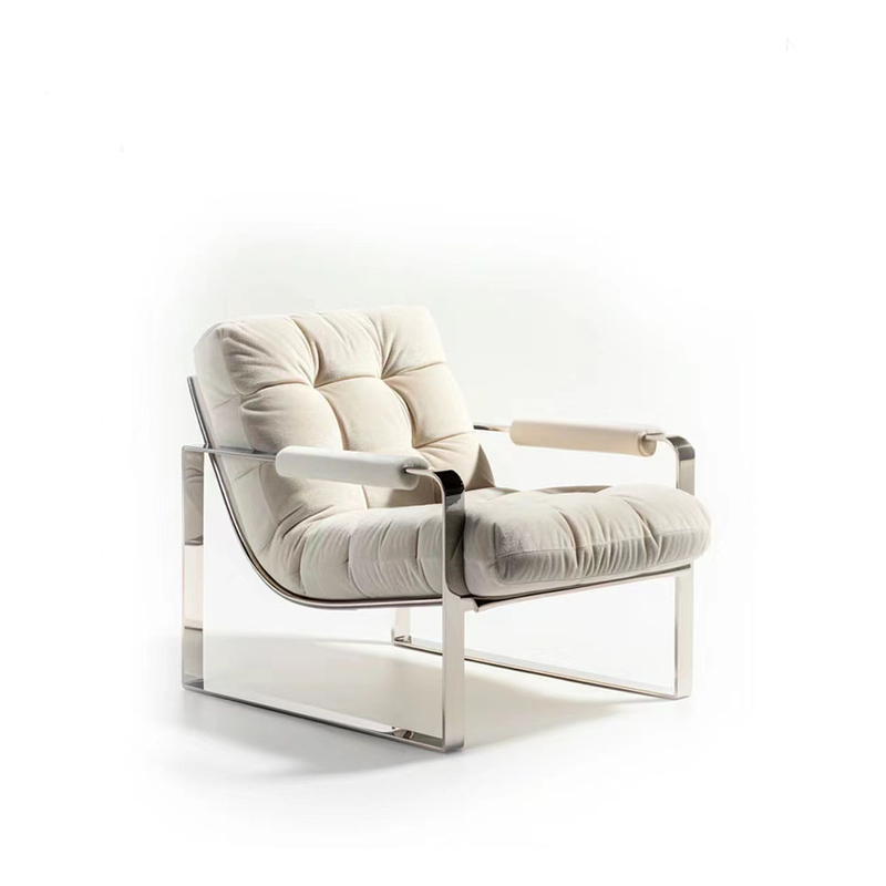 Mid Century Modern Milo Baughman Style Chrome Scoop Lounge Chair