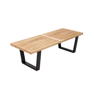 Slatted Wooden Bench with Metal Legs