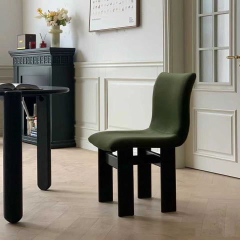 Solid Wood Chair with Dark Green Fabric