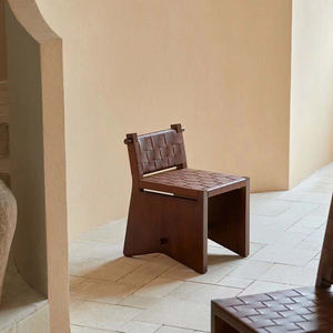 Brown Faux Leather Dining Side Chair with Wooden Legs 